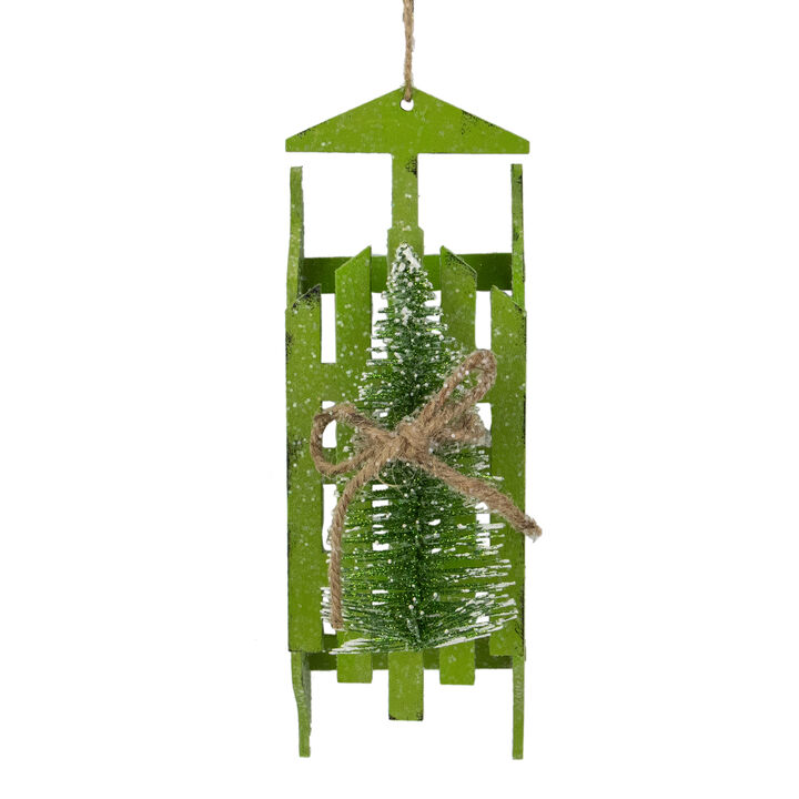 9-Inch Tree on Green Wood Sled Christmas Ornament