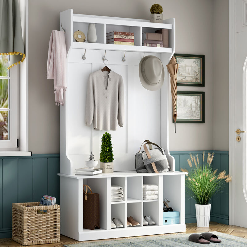 6-Hook Hall Tree & Bench Storage Set