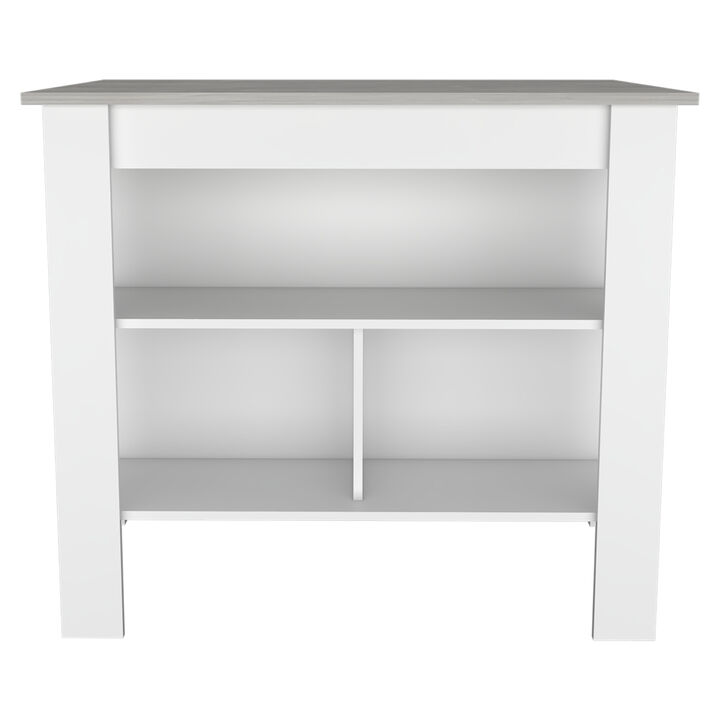 Streamdale Cala Kitchen Island, Four Legs, Three Shelves - White Ibiza Marble