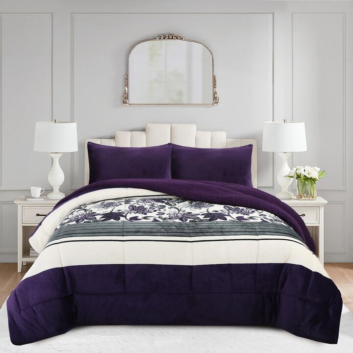 MarCielo 3 Piece Soft Micromink Fluffy Ultra Cozy Sherpa Comforter Set