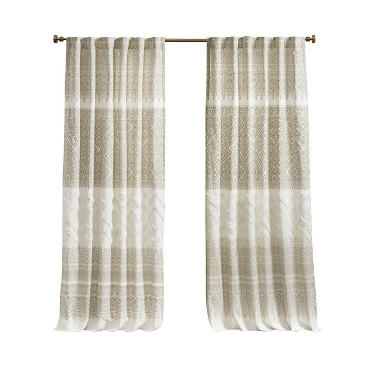 Gracie Mills Robbins Chenille-Detailed Cotton Printed Curtain Panel with Lining