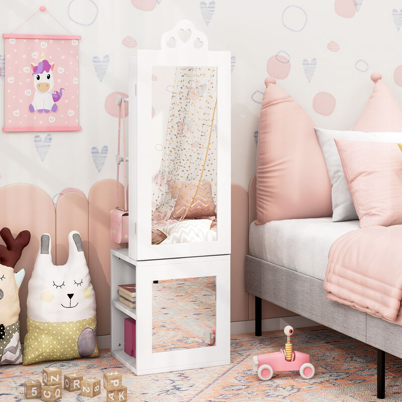 Princess Vanity Table and Stool Set Freestanding Jewelry Cabinet Armoire with Full-Length Mirror