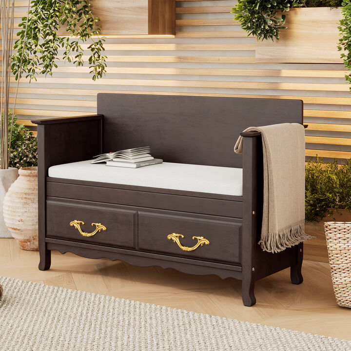 Clihome Shoe Bench with Removable Cushion, Entryway Bench with Hidden Storage for Entrance and Living Room, Shoe Storage Bench with Back (Espresso)