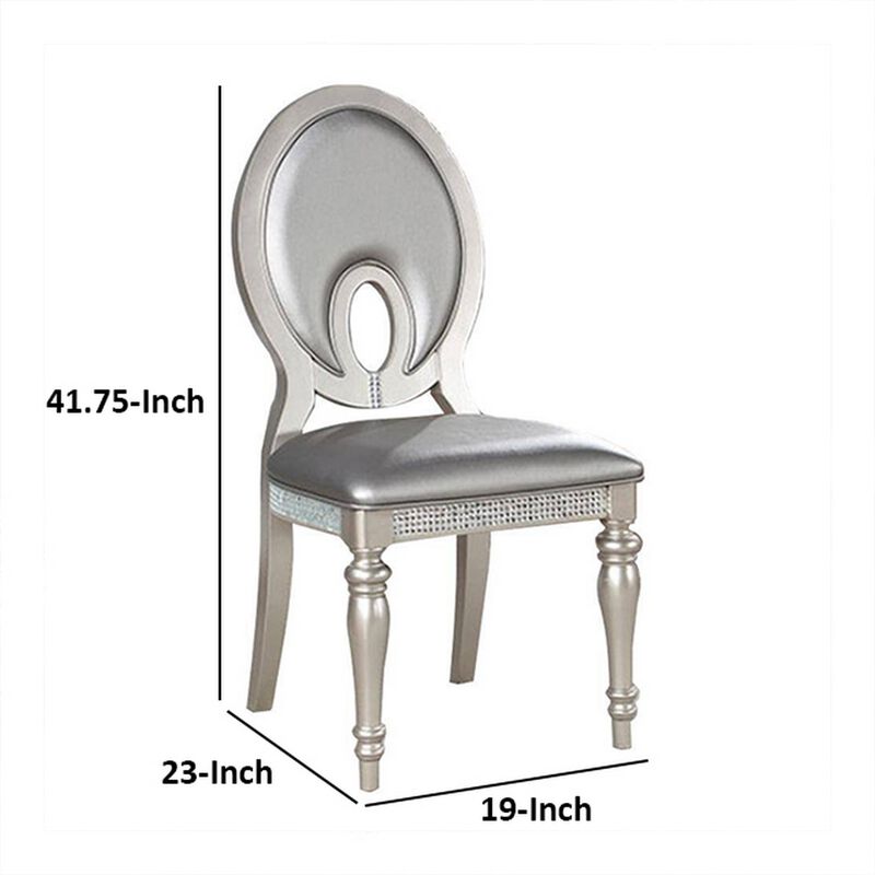 Cate 23 Inch Dining Side Chair Set of 2, Mirrored, Faux Leather, Silver - Benzara