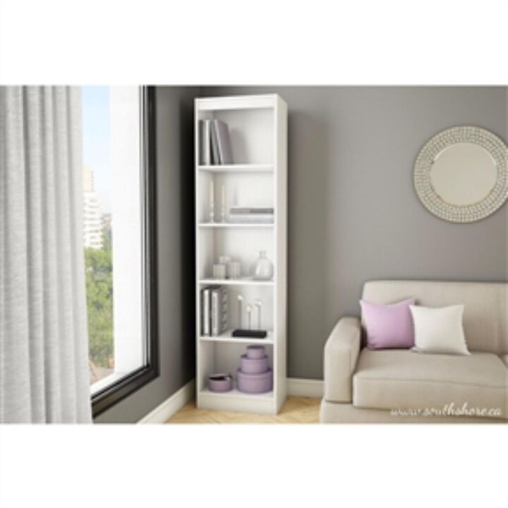 Hivvago 5 Shelf Narrow Bookcase Storage Shelves in White Wood Finish