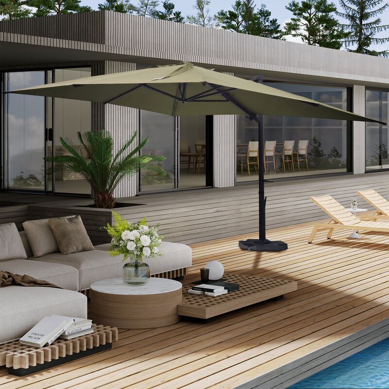 10x13 ft. 360 Rotation Patio Cantilever Umbrella with Base in Taupe