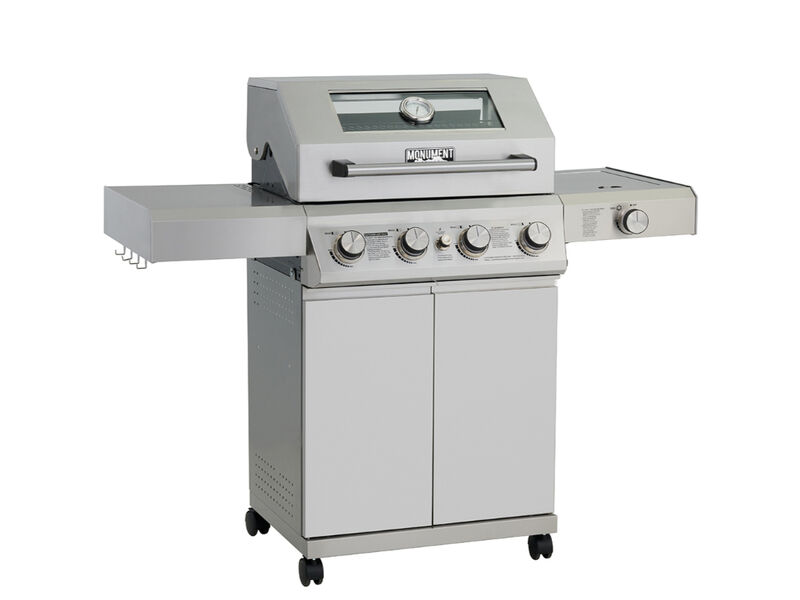 Monument Grills Mesa Series | 4 Burner Mini Stainless Steel Propane Gas Grill With Clearview Lid