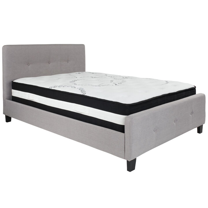 Tribeca Full Size Tufted Upholstered Platform Bed in Light Gray Fabric with Pocket Spring Mattress Tribeca Full Size Tufted Upholstered Platform Bed in Light Gray Fabric with Pocket Spring Mattress