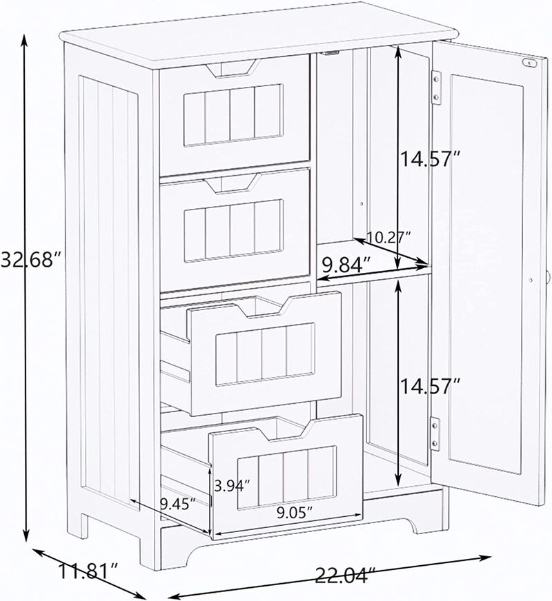 22.5 in. W. x 11.81 in. D x 32.68 in. H White Wood Linen Cabinet with 4 Drawers and 1 Door