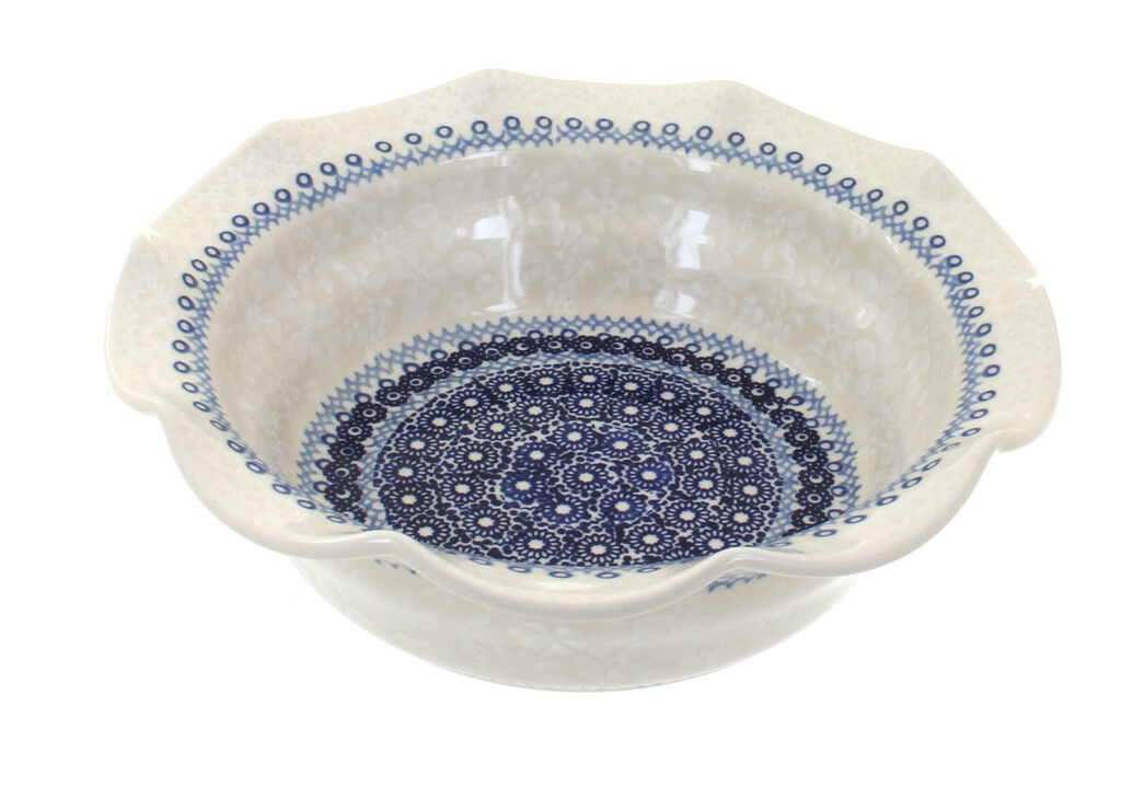 Blue Rose Polish Pottery Vintage Blue Daisy Medium Scallop Serving Dish