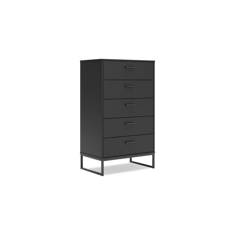 Alli Tall Dresser Chest, 5 Drawers, Matte Black, Metal Base, 51 Inch - Benzara