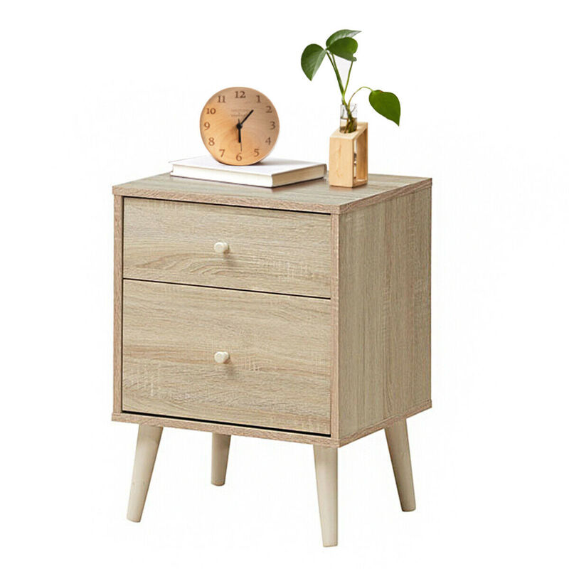 2-Drawer Nightstand Beside End Side Table with Rubber Legs