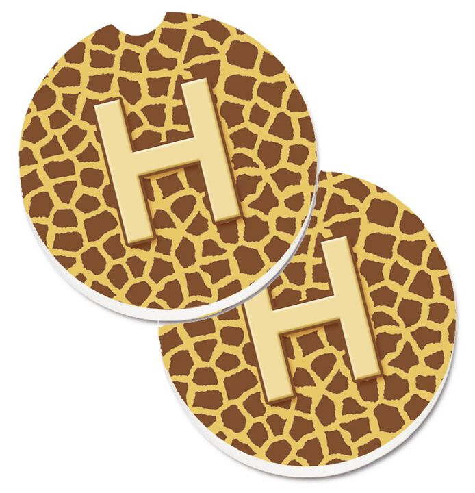 Caroline's Treasures Monogram Initial H Giraffe Set of 2 Cup Holder Car Coasters CJ1025-HCARC, 2.56, Multicolor