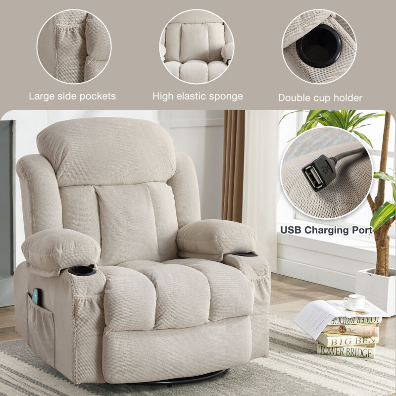 39.76 in. W Velvet Recliner with Rocking, Remote Control, Tufted and Storage