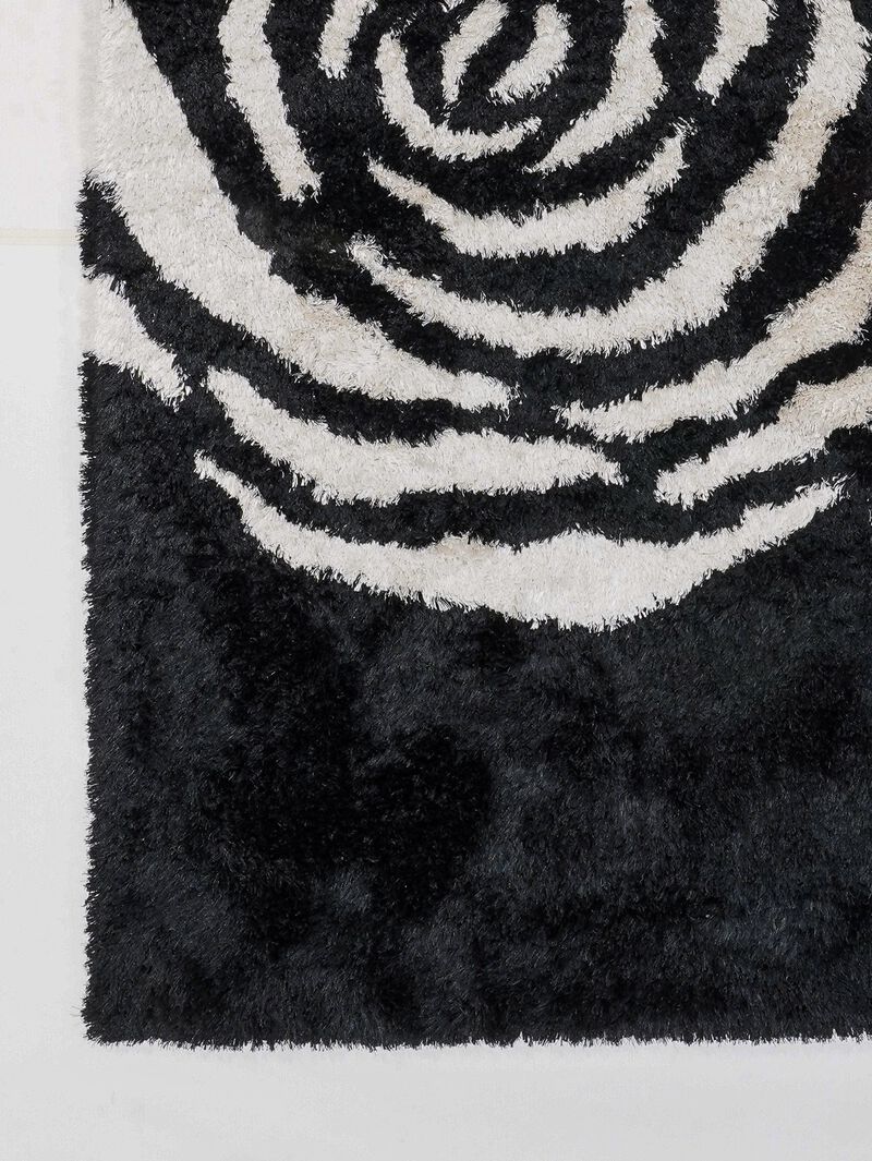 RUGSOTIC CARPETS HAND TUFTED SHAG POLYESTER ECO-FRIENDLY AREA RUGS  - 6'x9', Rectangle, Black White, Floral Modern Design, High Pile Thick Handmade Anti Skid Rugs for Living Room K00006