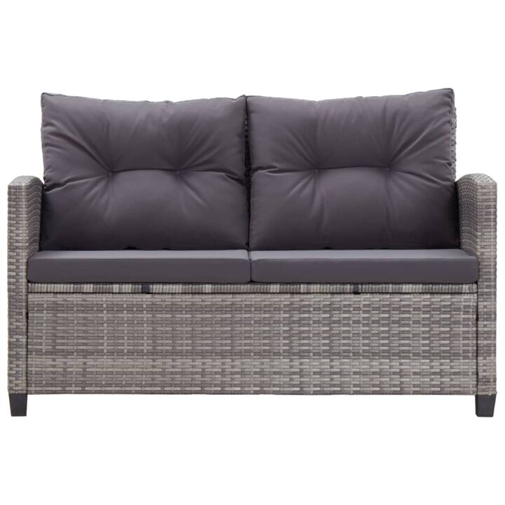 vidaXL 2-Seater Garden Sofa with Cushions Gray 48.8" Poly Rattan