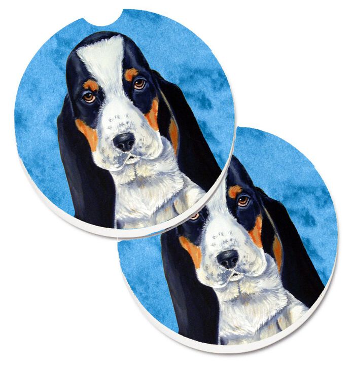 Caroline's Treasures Blue Basset Hound Set of 2 Cup Holder Car Coasters LH9374BUCARC, 2.56, Multicolor