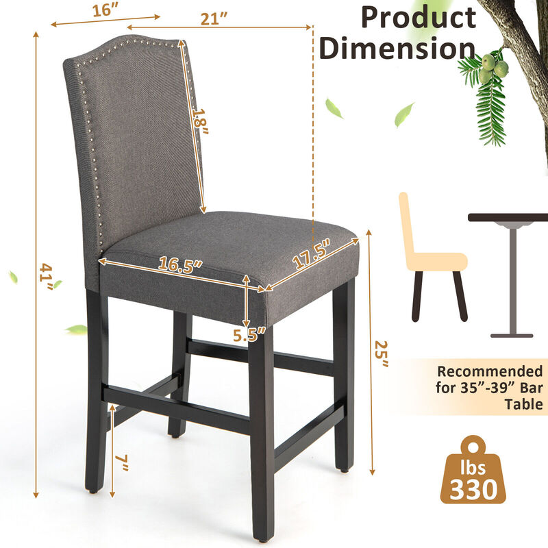 2 Pcs Fabric Nail Head Counter Height Dining Side Chairs Set