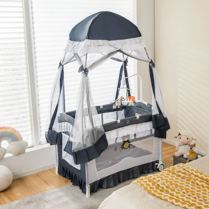 Convertible Bassinet with Removable Changing Table and Detachable Mesh Net