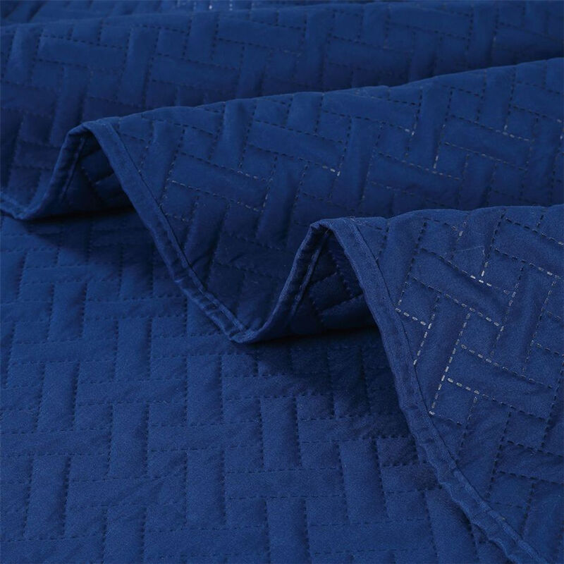 Legacy Decor 3 PCS Squared Stitched Pinsonic Reversible Lightweight All Season Bedspread Quilt Coverlet Oversized, Queen Size, Navy Color