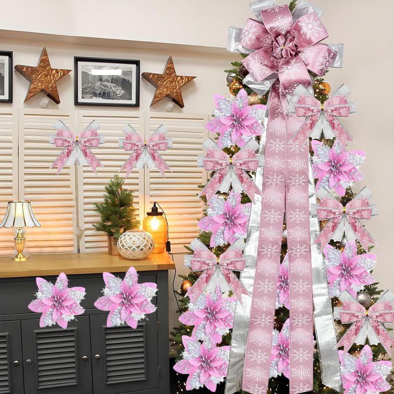 Pink 31 Pcs Velvet Christmas Tree Decoration Set