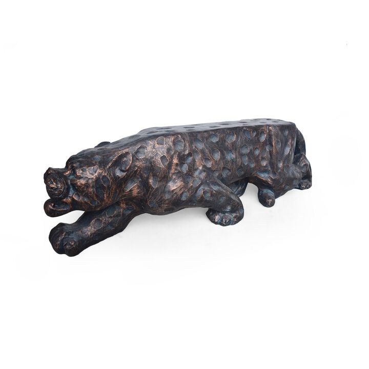 Outdoor Garden Bench, Leopard Faux Concrete, Copper Finish, 52 Inch - Benzara
