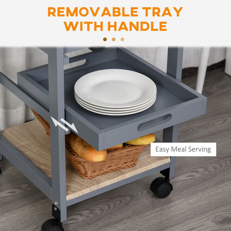 Gray Kitchen Helper: Rolling Cart with Tray and Basket