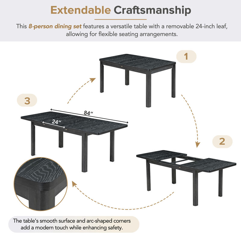Merax 9 Pieces Rustic Extendable Table Chairs Dining Set
