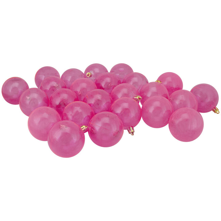 24ct Pink Shatterproof Transparent Christmas Ball Ornaments 2.5" (60mm)