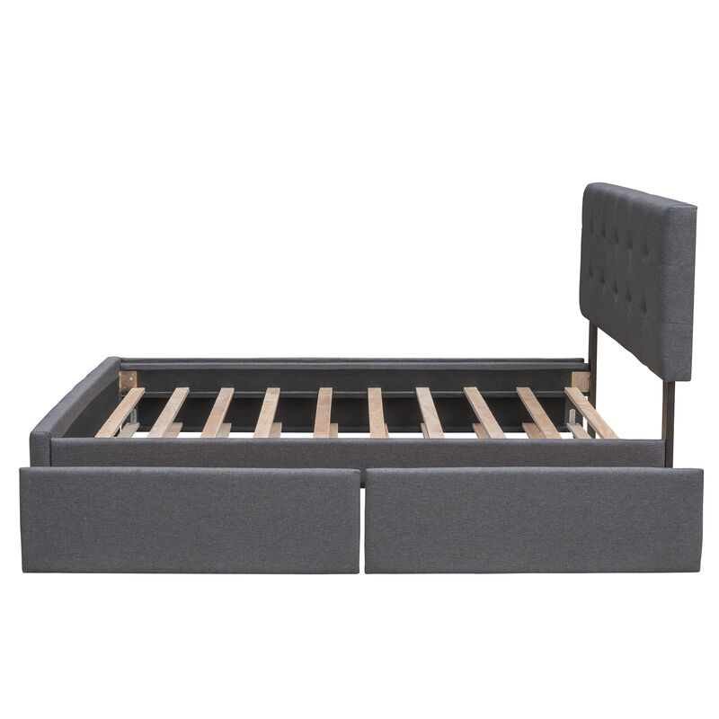 Merax Upholstered Platform Bed with 2 Drawers and 1 Twin XL Trundle