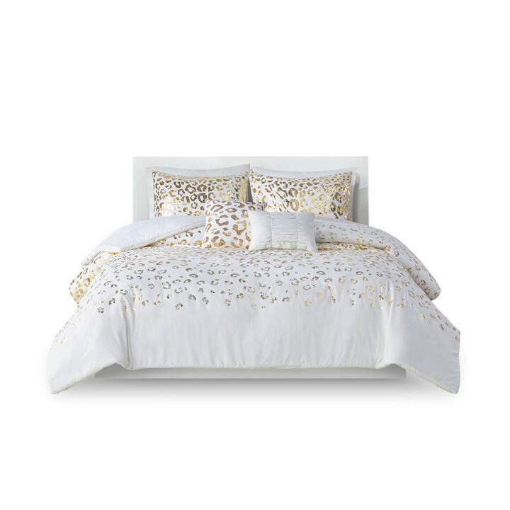 Gracie Mills Amos Gold Leopard Metallic Duvet Cover Set