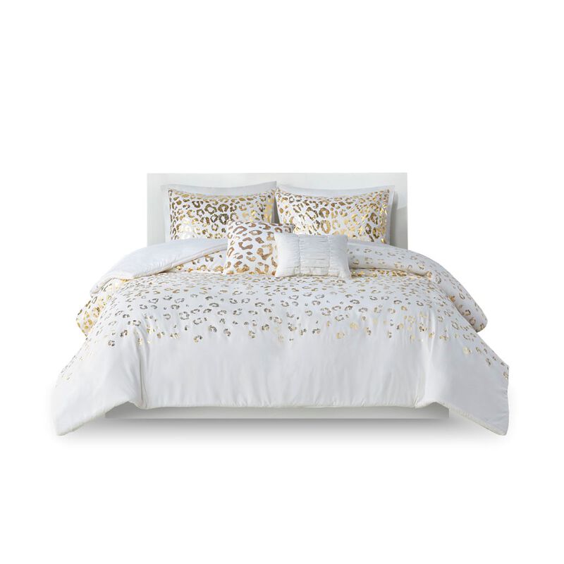 Gracie Mills Amos Gold Leopard Metallic Duvet Cover Set