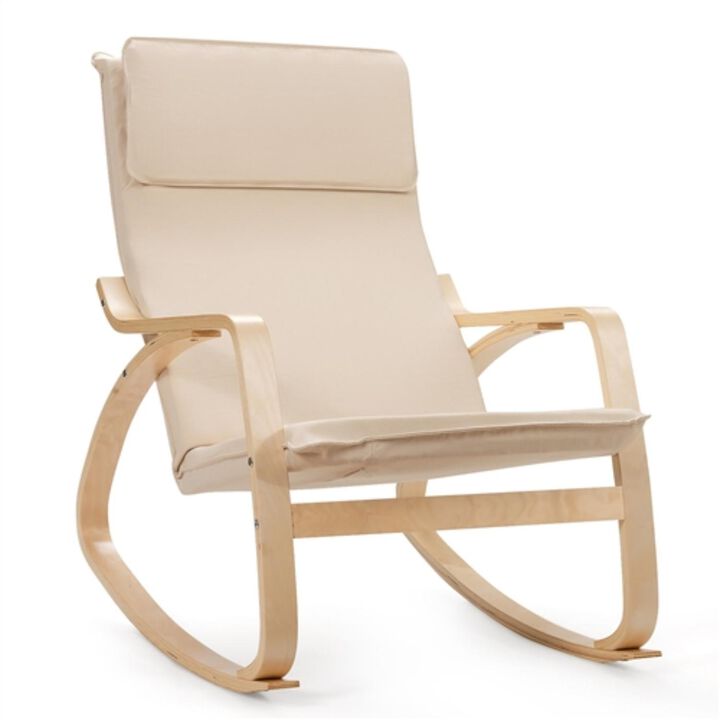 Hivvago Farmhouse Beige/Natural Linen Upholstered Rocking Chair
