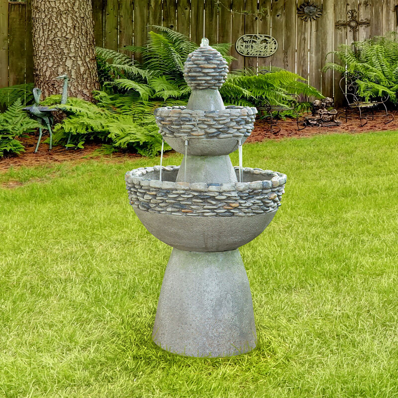 Teamson Home Outdoor Stone-Look 3-Tier Pedestal Floor Fountain, Gray