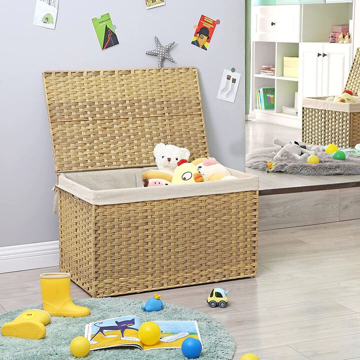 Storage Trunk with Cotton Liner and Metal Frame for Bedroom and Closet