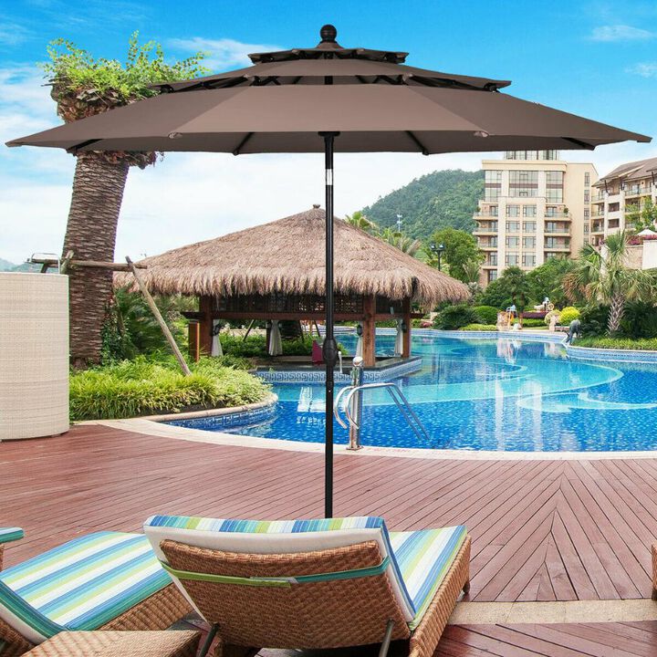 10ft 3 Tier Patio Umbrella Aluminum Sunshade Shelter Double Vented without Base
