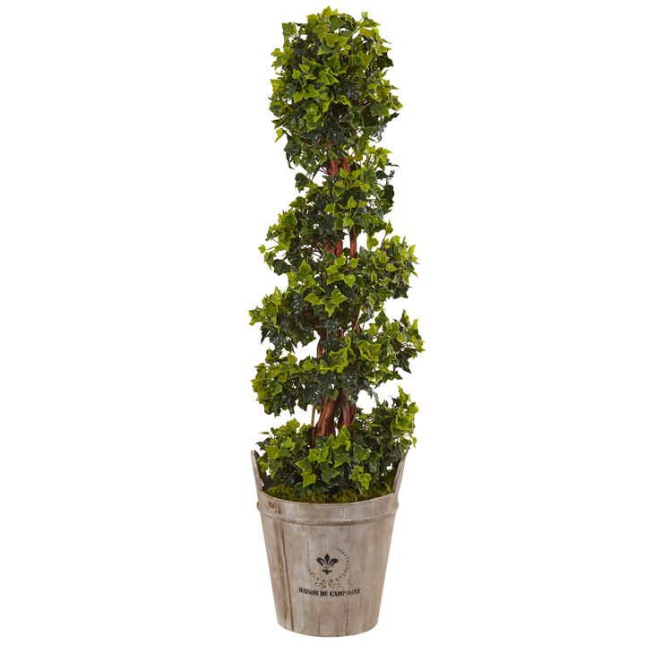 Hivvago 4 Feet English Ivy Tree in Farmhouse Planter UV Resistant (Indoor/Outdoor)