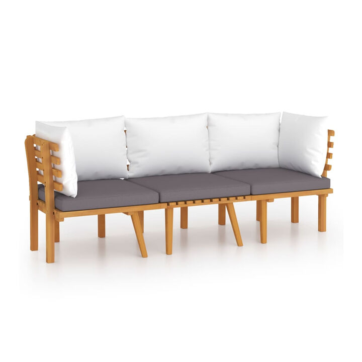Roma 3pc Modular Outdoor Sofa Set, Solid Acacia Wood, Gray and White - Benzara