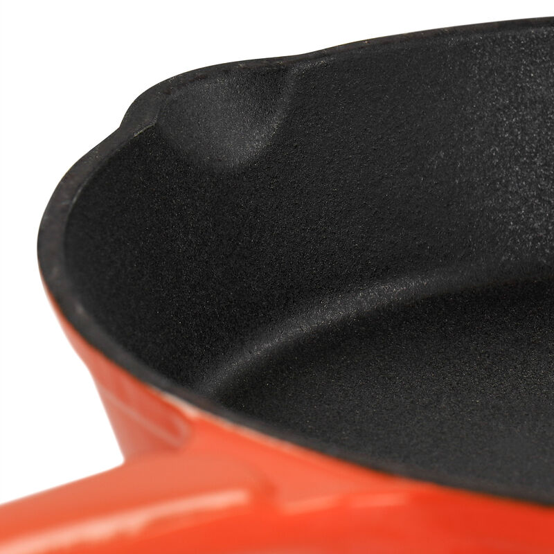 MegaChef Enameled Round 8 Inch PreSeasoned Cast Iron Frying Pan in Orange