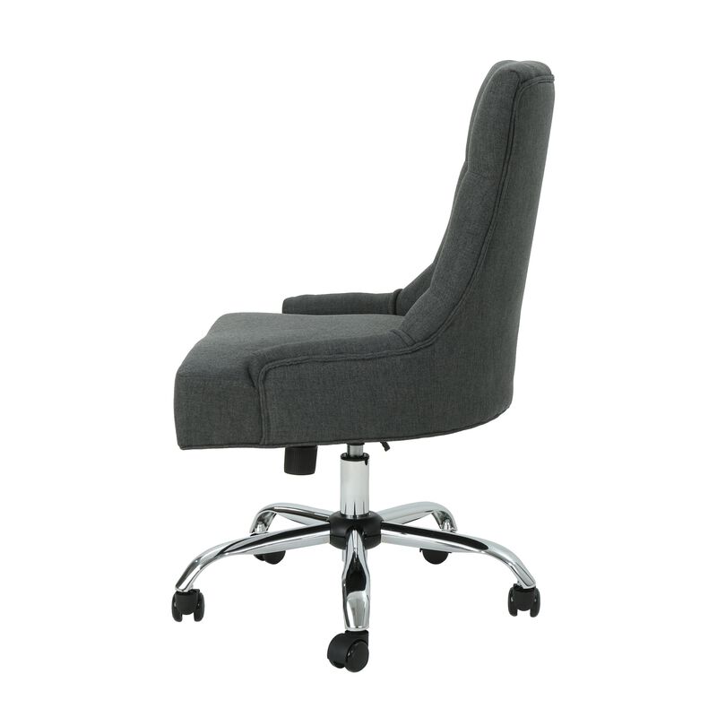 Ovi Swivel Office Chair, Dark Gray Fabric, Tufted Back, Rolling Wheels -Benzara