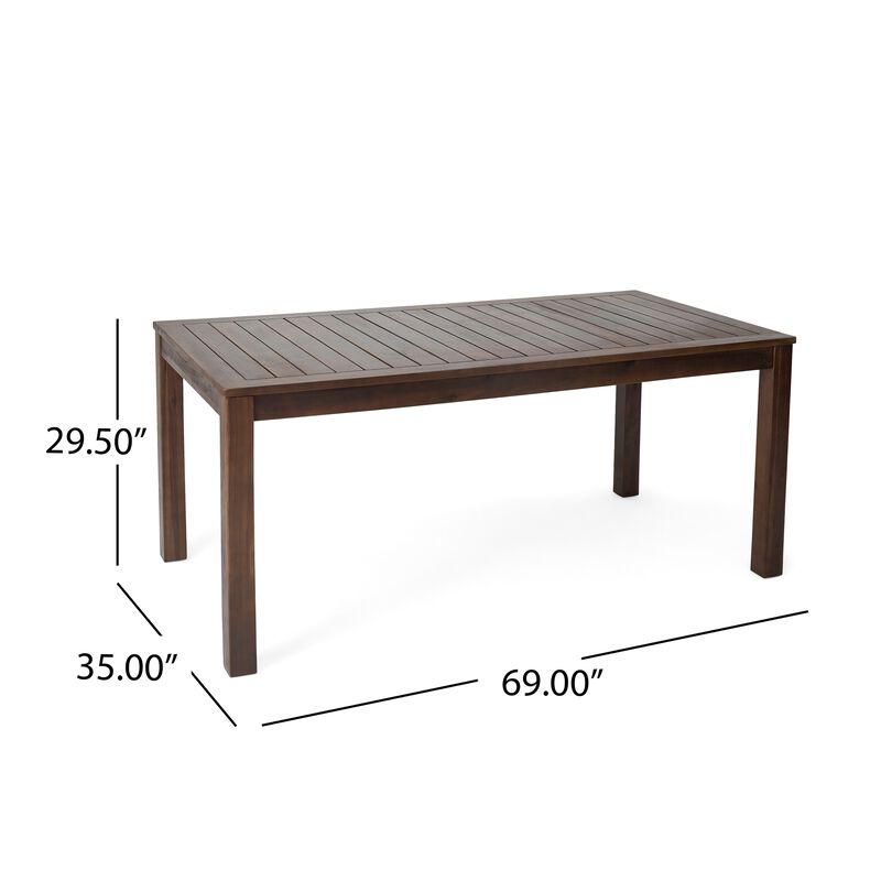 Feya Outdoor Dining Table, 69" Rectangular Top, Brown Acacia Wood - Benzara