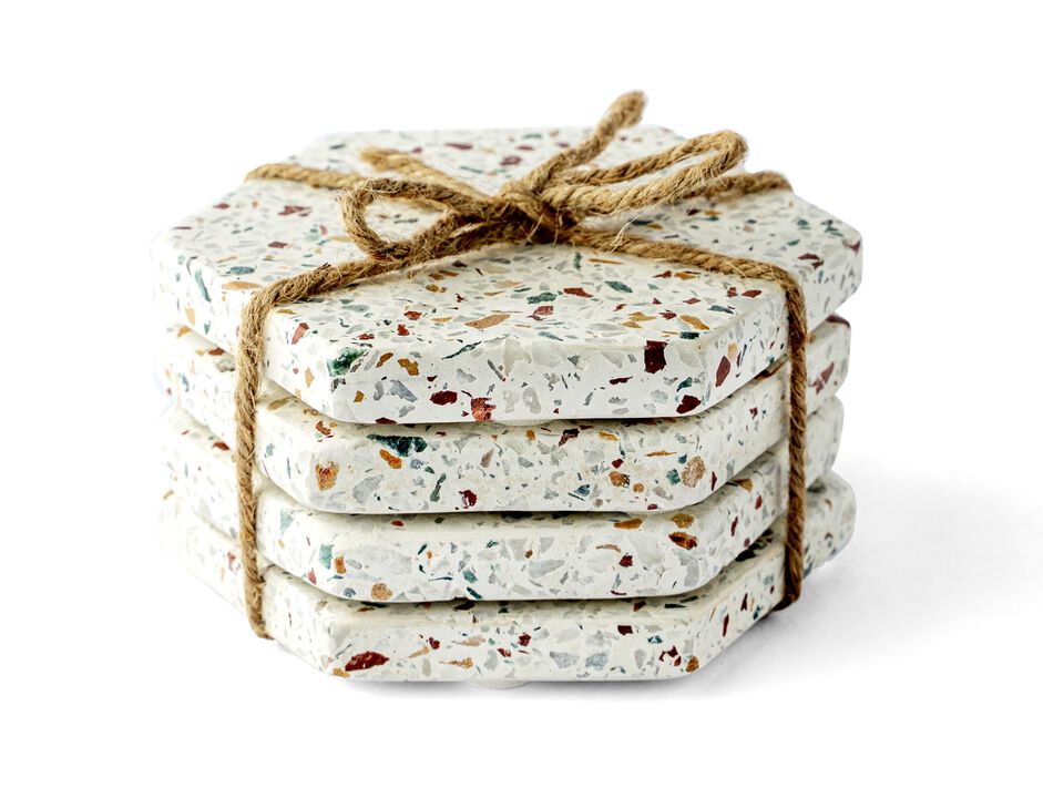 Lexi Home 4 in. Hexagon Terrazo  Marble 4-Pack Coaster Set