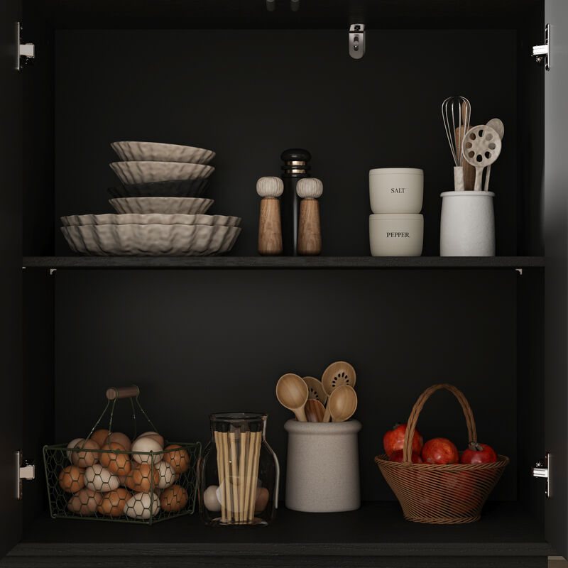 FUFU&GAGA Modern Black Sideboard Cabinet with 4 Doors, Adjustable Shelves, Engineered Wood (55.1" W x 15.7" D x 31.5" H), Black