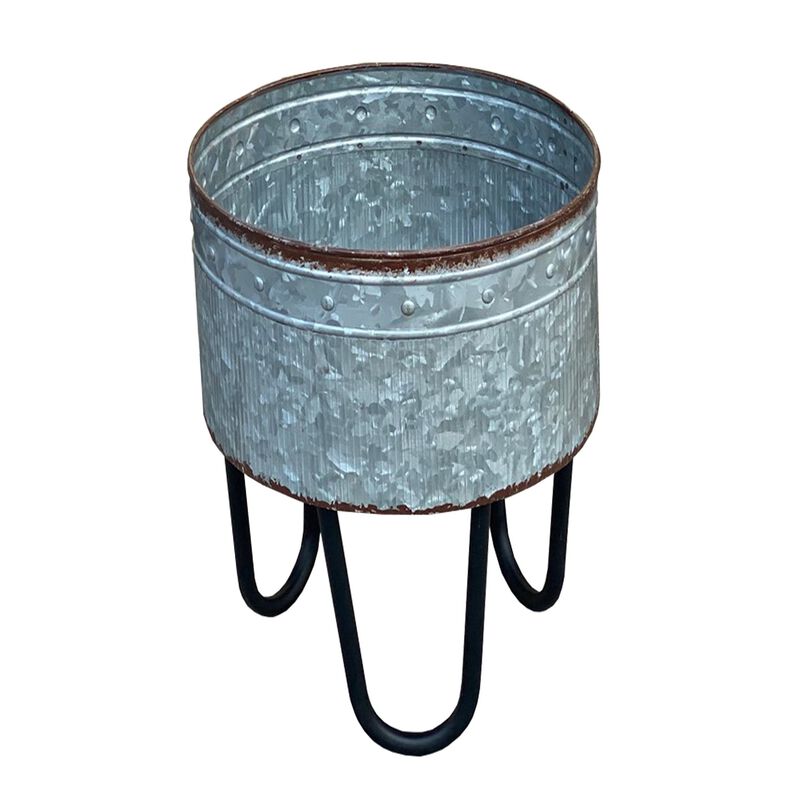 Galvanized Sheet Planter Tubs, Iron Powder Coated Hairpin Legs, Set of 3, Gray, Black-Benzara
