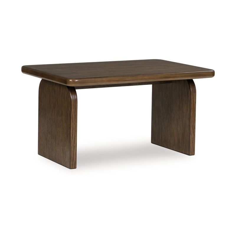 Medy 2pc Coffee and End Table Set, Wide Geometric Base, Textured Brown - Benzara