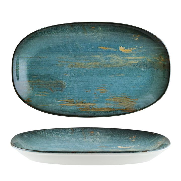Madera 13" x 7.5" x h:1.5" Oval Decorated Porcelain Platter