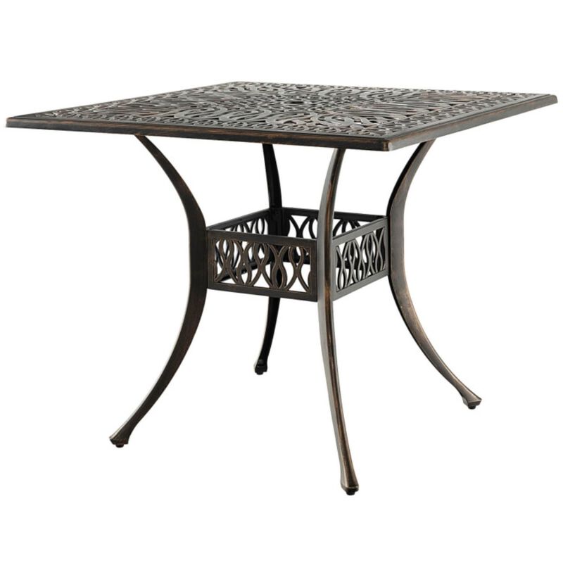 Hivvago 35.4 Inch Aluminum Patio Square Dining Table with Umbrella Hole-Bronze