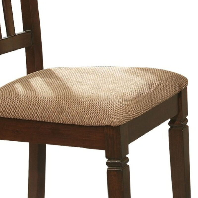 Fabric Upholstered Slated Back Side Chair, Espresso & Light Brown (Set of 2)-Benzara