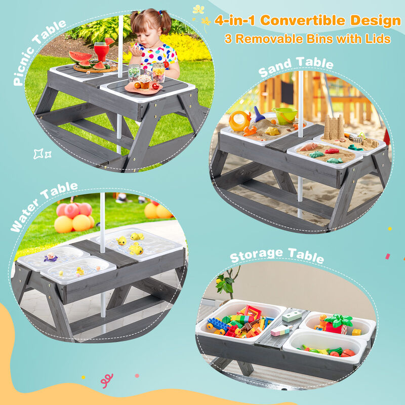 Kids Picnic Table Set with 3 Removable Bins – Fun and Functional Outdoor Play Table with Storage