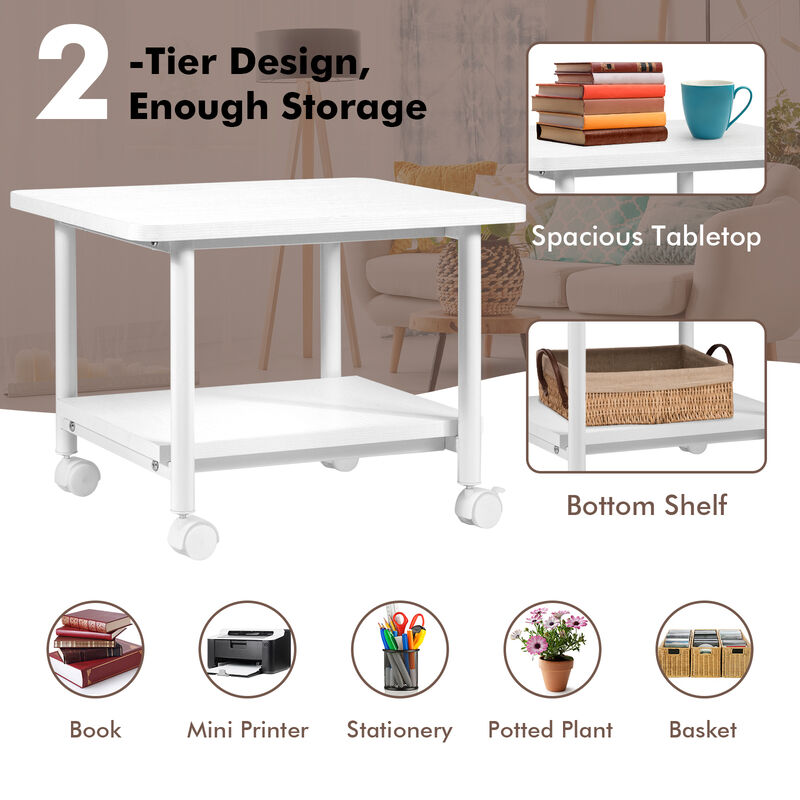 Under Desk Printer Stand with 360� Swivel Casters-White